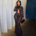 European and american style ins cross-border women's halterneck dress sexy chest-wrapped long sleeves casual retro skirt dress wholesale