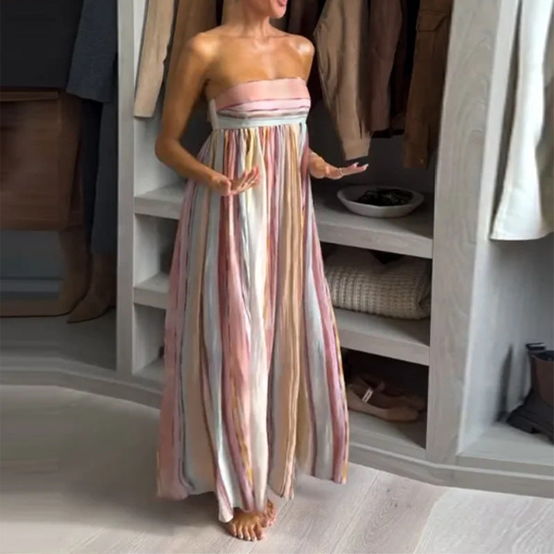 summer new arrivals: european & american cross-border women's fashion - stylish, elegant, loose-fit colorful bandeau maxi dress