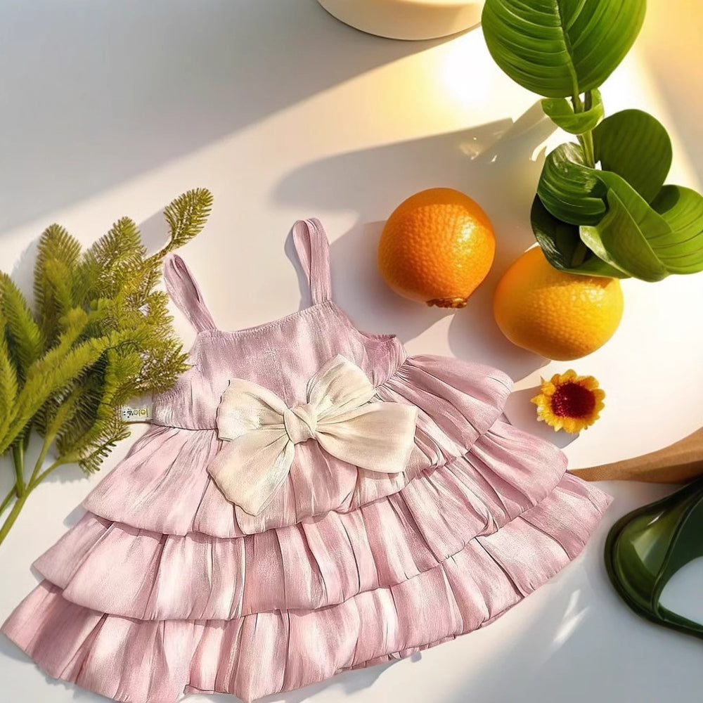 Girls' spaghetti strap satin cake dress -  summer new arrival: stylish, sweet, comfortable, and skin-friendly fashion for your little girl