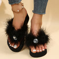 Wish cross-border 2024 european and american new women's shoes high heel thong sandals furry flip-flops plus size wholesale