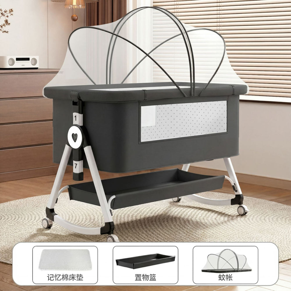 Foldable movable adjustable height crib newborn portable baby bed patchwork bed multifunctional baby bed