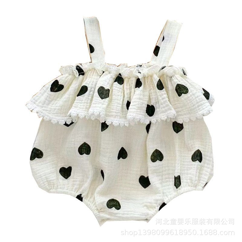 Summer lightweight infant romper - adorable heart print, perfect for baby girls!