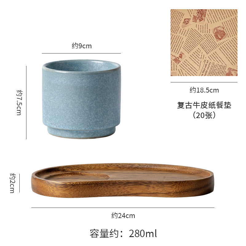 Japanese retro rustic pottery coffee cup afternoon tea latte high-end ceramic kiln-change cup latte art cup drawstring cup water cup
