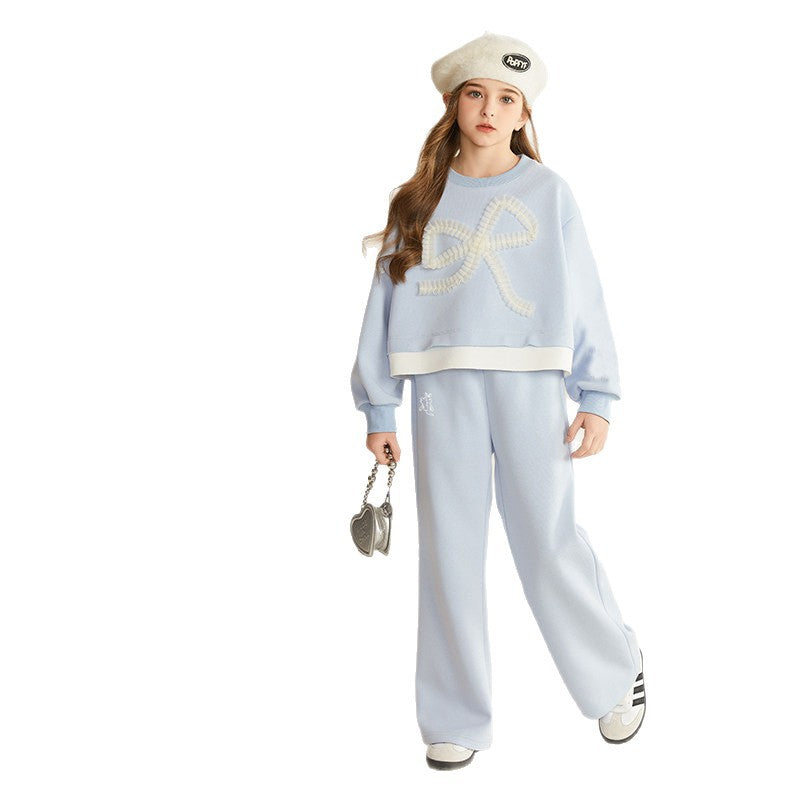 girls' spring tracksuit set - korean style casual two-piece outfit for kids and teens - trendy preppy look