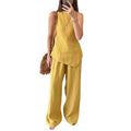 european and american cross-border  summer new arrival: solid color irregular sleeveless top and wide-leg pants two-piece set