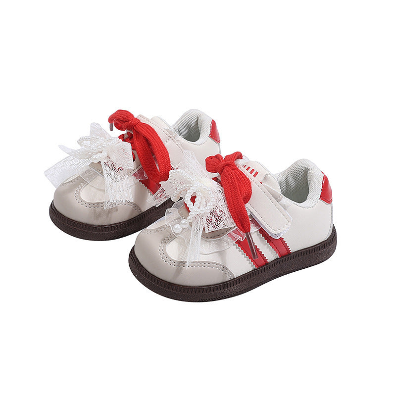 Vancahao fashion  spring/autumn new korean style casual sneakers for girls - vintage lace, pearl, and bow detail