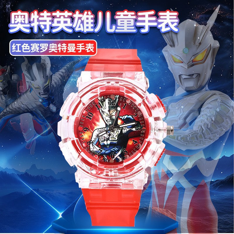 Ultraman watch kids toy boys cartoon luminous electronic watch 3-6 years old children mancero birthday gift