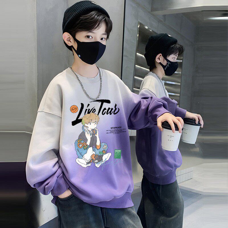 Boys' spring/autumn sweatshirt -  spring collection - relaxed fit long sleeve tee - mid-to-large size boys' top - new trendy & stylish design
