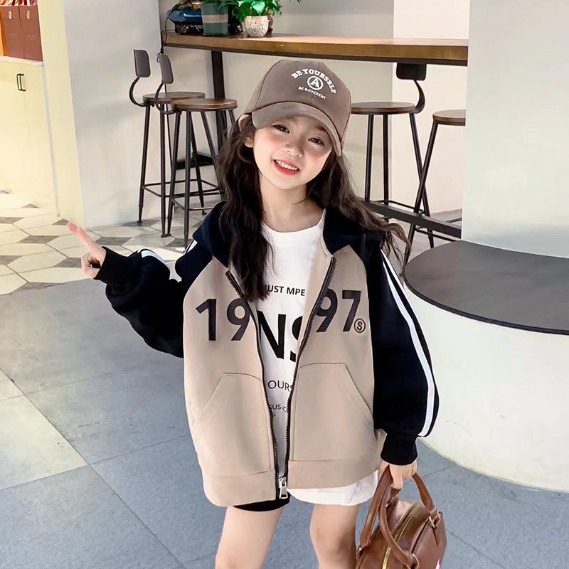 Girls' fall sweatshirt  new stylish children's autumn and winter hooded fleece-lined kids' top, girls' spring and autumn style (big girls)