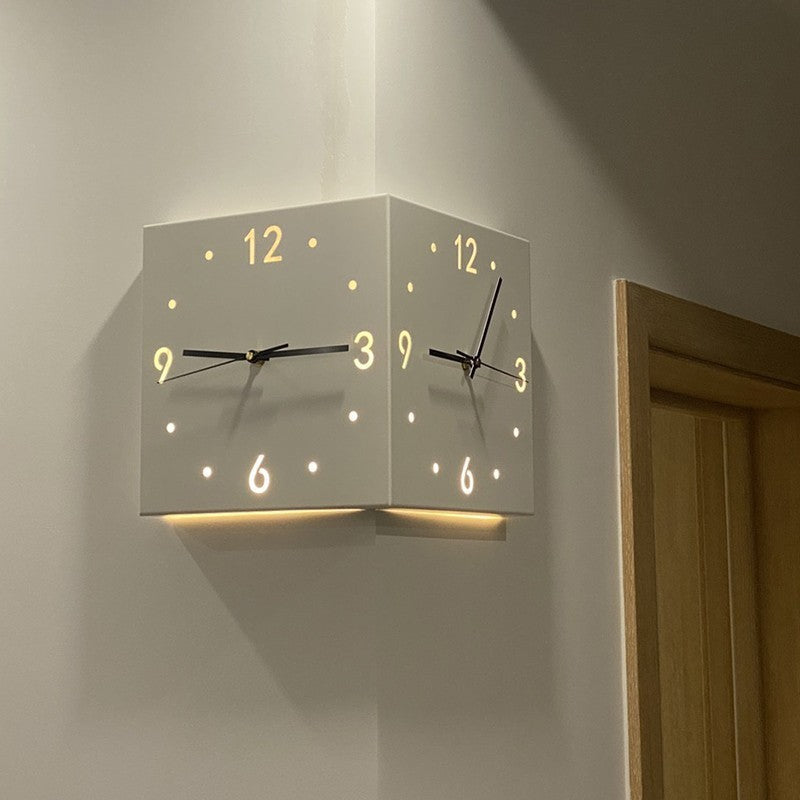 Simple and creative corner double-sided wall clock, two-sided clock, wall clock, living room silent popular corner clock neutral
