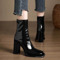 Plus size high heels short boots 2025 fall and winter new arrivalboots women's suede slim short boots square toe thick heel