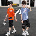Boys' summer outfit: lightweight short-sleeve sports set - breathable two-piece casual set for older boys - trendy brand