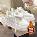 2026 fleece-lined, extra-thick women's white sneakers: the ultimate fall/winter bestseller! height-boosting, chunky sole, versatile casual sneakers/sports platform shoes