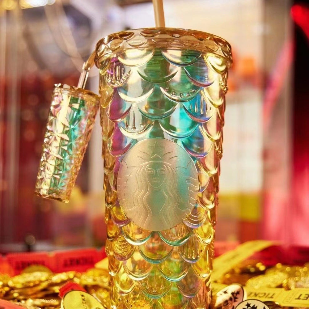 Star ⭐️ same style plastic cup durian cup wholesale high-looking straw cup with paper box water cup logo colorful electroplating