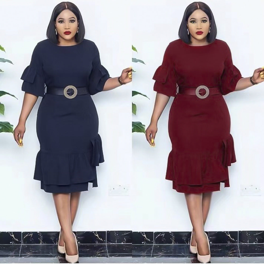 Fashion cross-border export women's dress african clothing plus size women's olwork clothing hip-covering cake skirt with belt