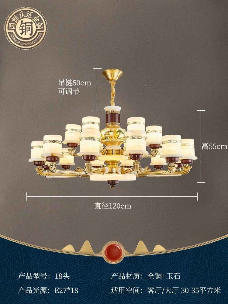 For home house classy chandelier natural jade duplex new lamp zhongshan full copper ancient town new chinoiserie marble