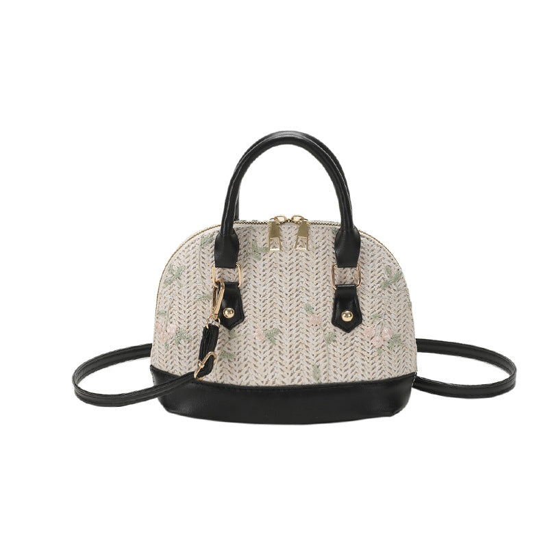 Straw shell bag women's retro high-end handbag 2025 new fashion lace embroidered shoulder messenger bag