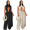 C7538 cross-border   fashion women's sexy solid color tie-up sleeveless pants set