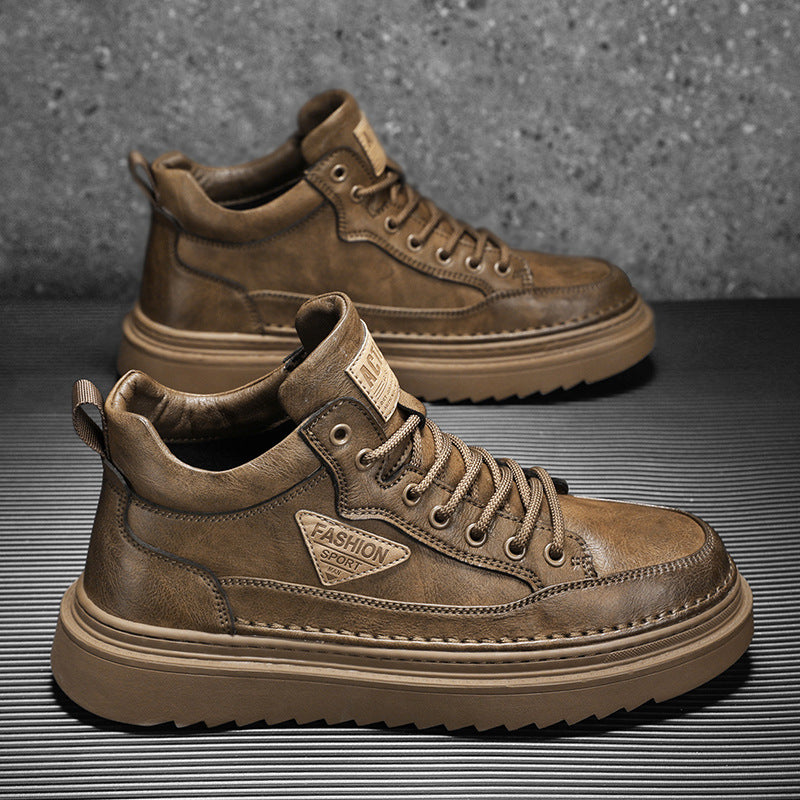2026 spring new high-top martin boots for men - trendy, versatile, chunky sole casual leather shoes, workwear platform sneakers, streetwear shoes for men