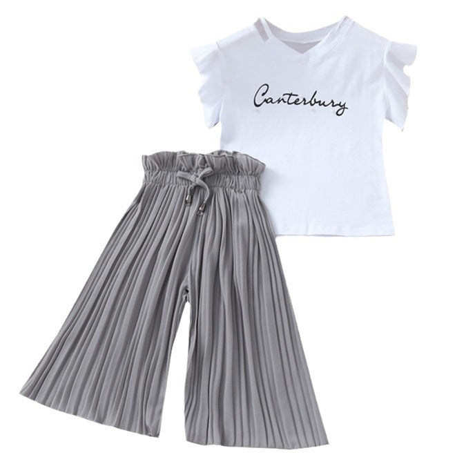 summer new arrivals: girls' letter print flutter sleeve top & wide-leg pants two-piece set (sizes 4-14y)