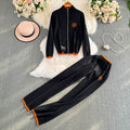 autumn and winter new arrival zipper sweateroutwear creative small horse embroiderlong sleevesknittingtopspantstwo-piece set for women