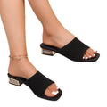 Wholesale women's plus size knitted hollow-out sandals and slippers - new summer collection, solid color casual square heel low heel flip-flops