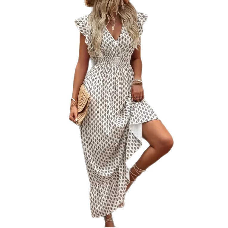cross-border women's fashion elegant maxi dress -  beach vacation style cinched waist dress - spring/summer collection