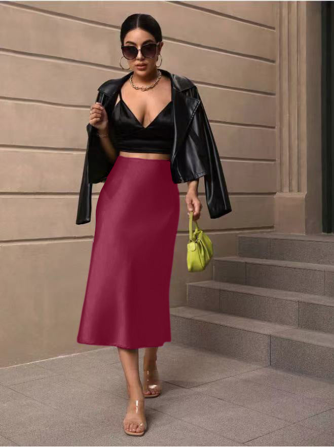 Hip-covering fishtail skirt satin satin mid-length skirt spring and summer new arrivalfashion cross-border women's clothing manufacturer direct