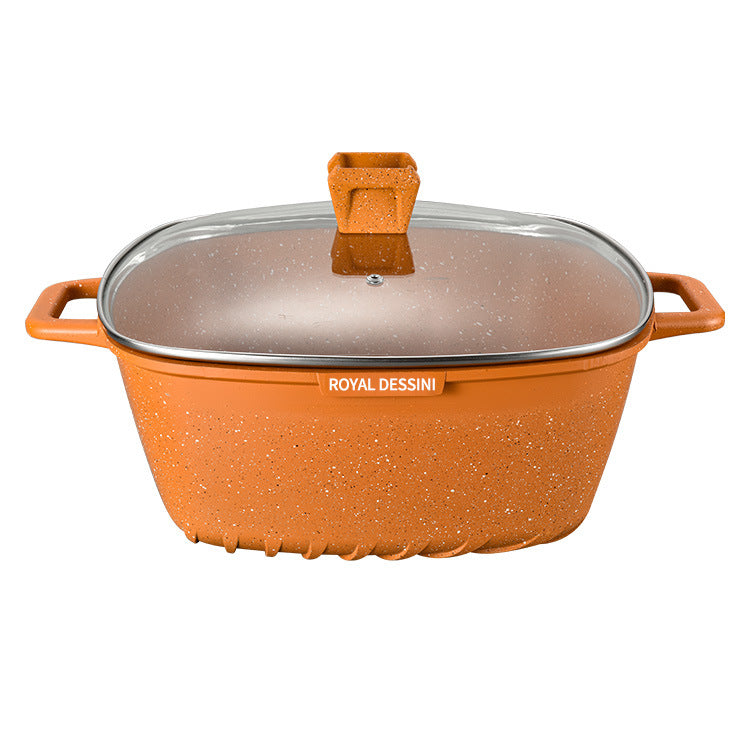 Oem personalized douyin popular square medical stone non-stick aluminum pot soup pot frying pan for home kitchen utensils wholesale pot