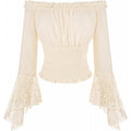 Amazon fashionlace off-shoulder long sleevesshirt women's  spring new arrival one-line collar rufflestops
