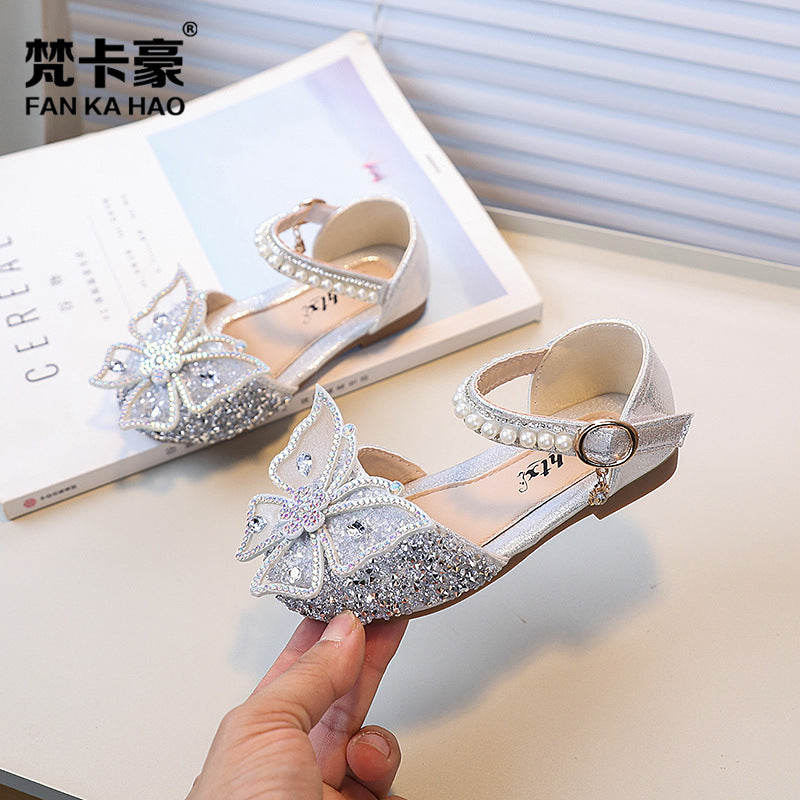 Kids' closed-toe princess sandals:  new girls' fashion bowknot princess shoes for students' performances and dance