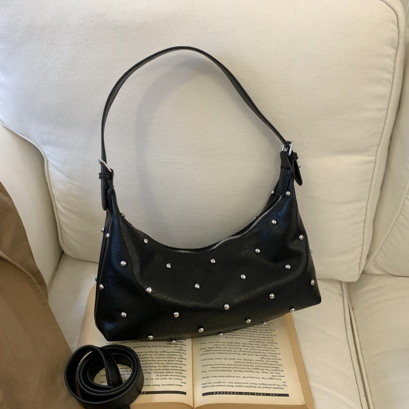 New arrivalaccessible luxury armpit bag for women, large capacity, trendy style, rivet design, crossbody tote bag, work clothing shoulder bag