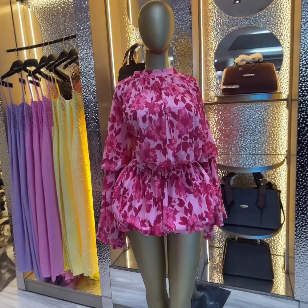 European and american cross-border women's fashion:  summer new arrivals - elegant, sweet, and fresh floral print, slim-fit, short dress