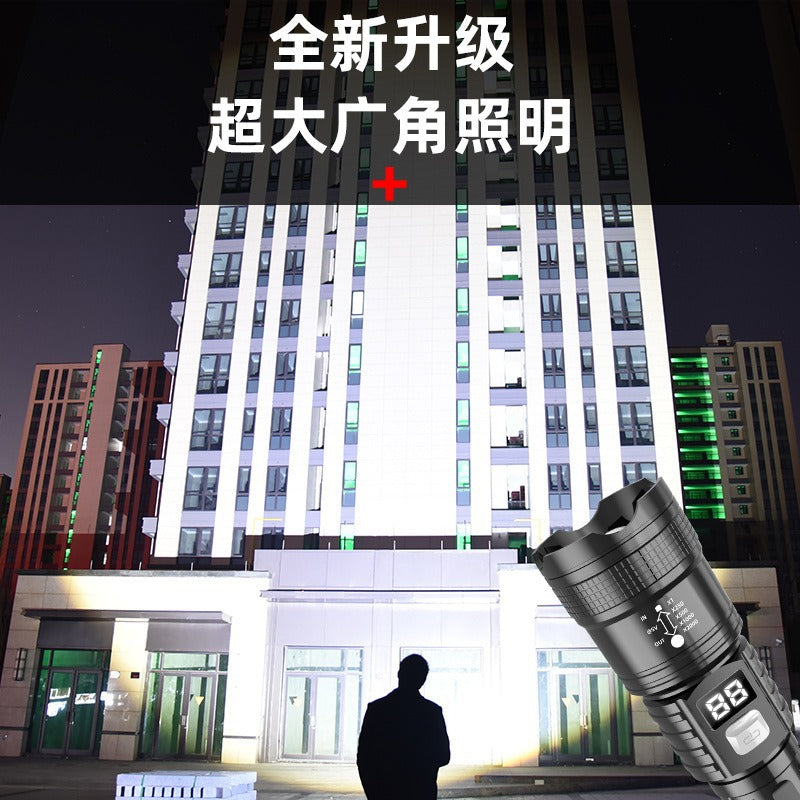 Cross-border strong light flashlight Retractable zoom digital flashlight Outdoor portable multi-function long battery life flashlight
