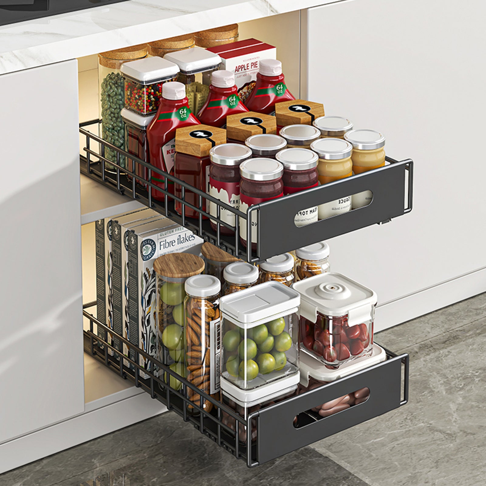 Kitchen Shelf Cabinet Pull Basket Layered Rack Seasoning Storage Box Under Sink Storage Super Deep Pull-out Shelf