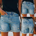 European and american clothing cross-border trade  new arrivalelegantcasual independent station ripped and rolled five-point denim shorts