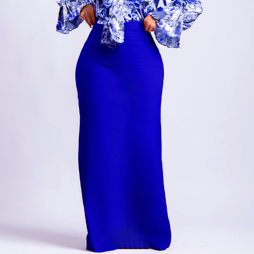 D343 european and american women's clothing  new fashion elegant solid color high waist midi skirt african maxi skirt