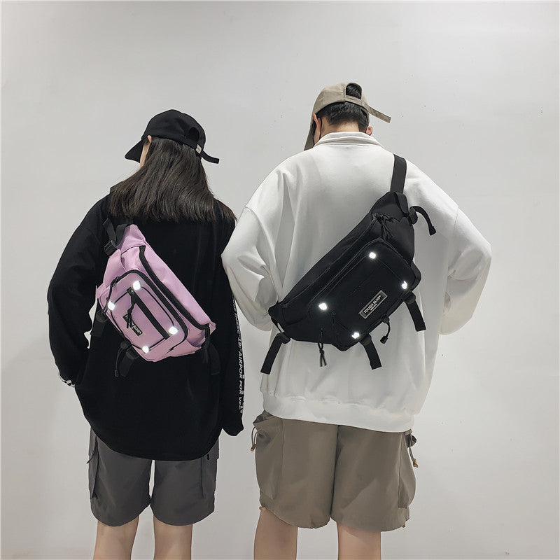 New trendy men's and women's oblique straddle chest bag night reflective large-capacity backpack outdoor sports fanny pack travel bag