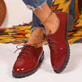 Plus size lace-up leather loafers for women - autumn  new collection - square heel single shoes - british style glossy loafers