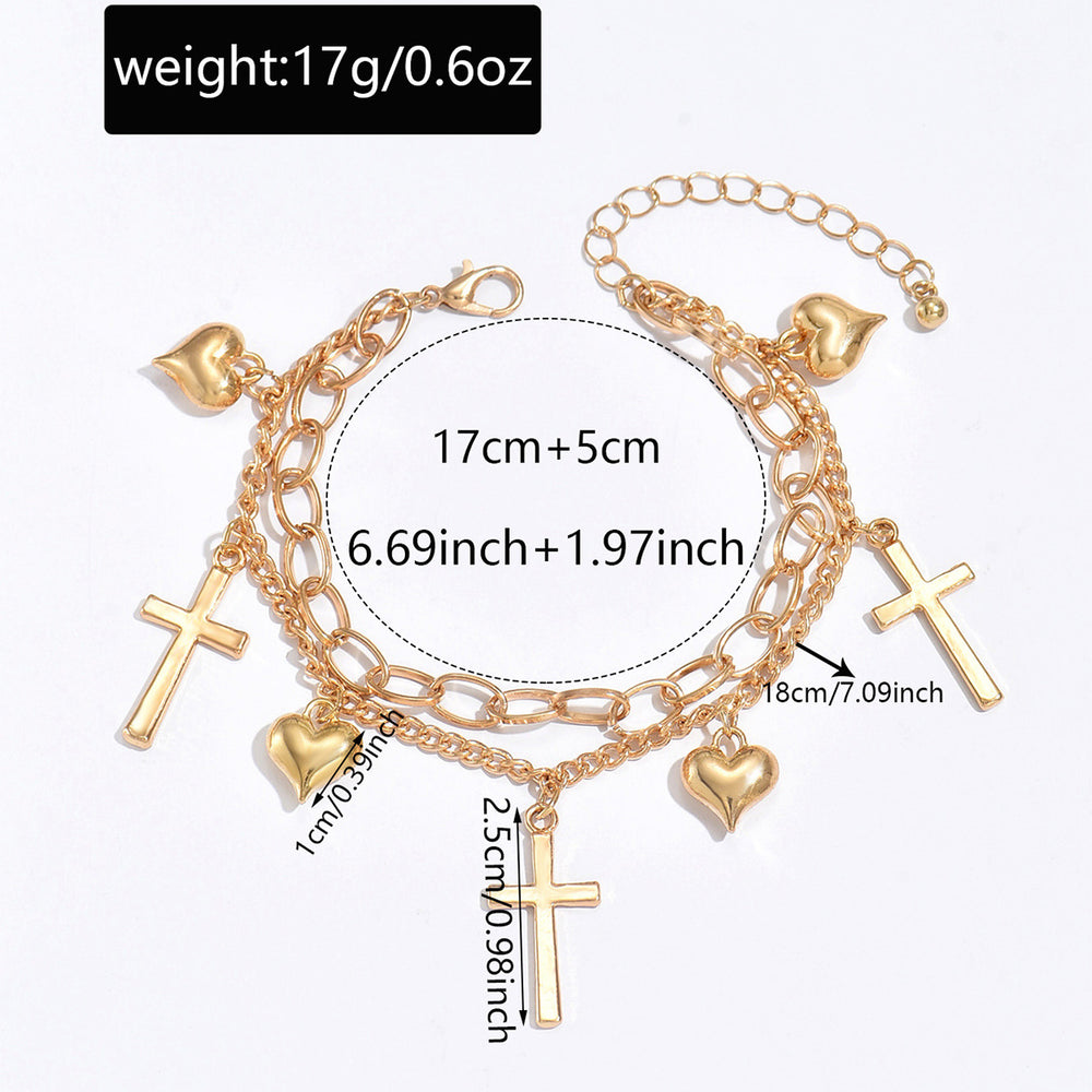 European and american cross-border personalized minimalist alloy cross & heart pendant chain bracelet - light luxury, high-end layering jewelry