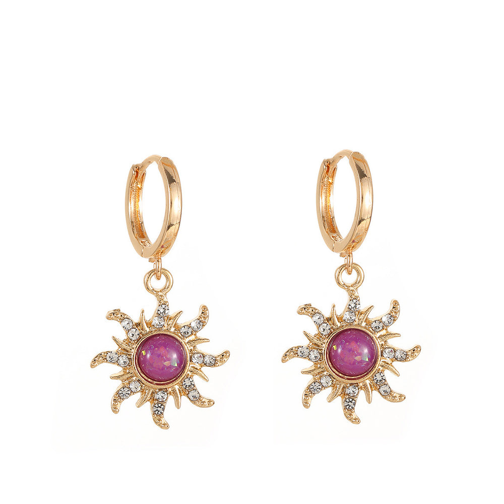 Wholesale jewelry sets: european and american retro sunflower necklace three-piece set, light luxury high-end diamond-studded eight-pointed star stud earrings