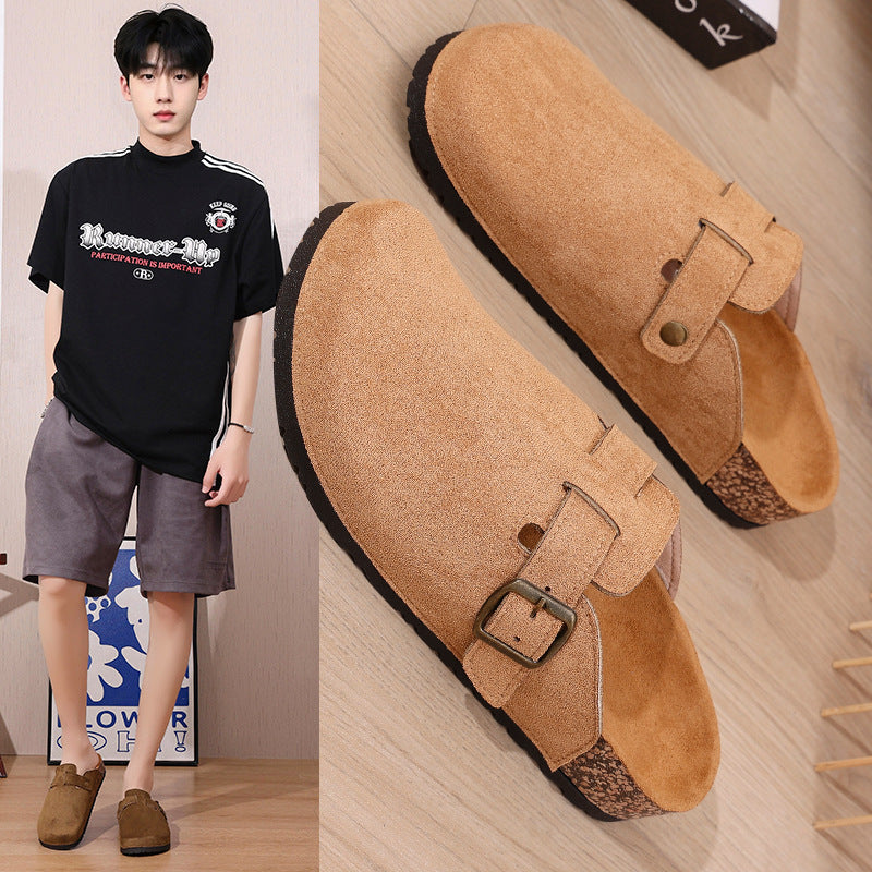 Cross-border Kenbo Bantao men's 2025 summer new cork-soled bag head cool tray shoes women wear lazy flat-soled single shoes