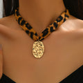 Leopard print love necklace wholesale european and american cross-border niche trendy jewelry hip-hop style star heart choker necklace