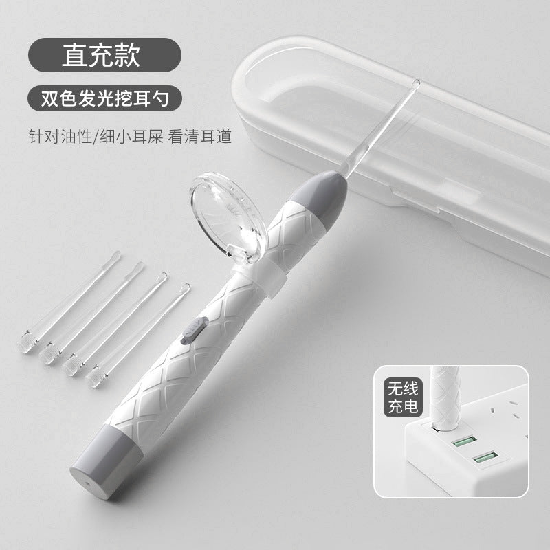 New arrival rechargeable light-emitting ear spoon suit nose pick ear pick earwax baby battery light buckle ear pick suit