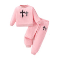 girls' long-sleeve outfit: pink crewneck sweatshirt and jogger pants set - perfect for dance and autumn/winter wear