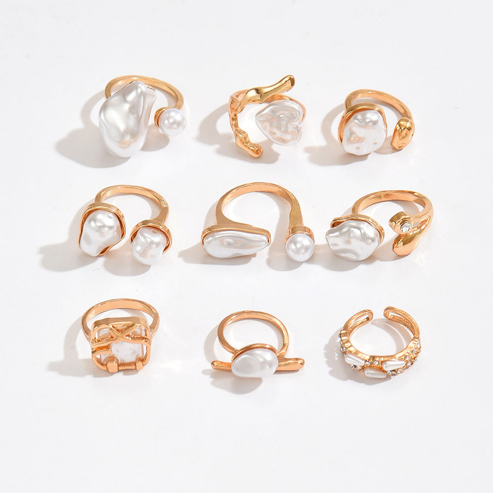 Open pearl ring wholesale - european & american cross-border fashion, high-end ring, unique & luxurious baroque geometric finger ring