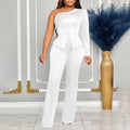 D463  foreign trade women's clothing  spring new style one-shoulder beaded ol two-piece set plus size european and american style outfit