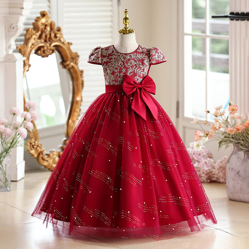 Ready-to-ship girls' formal dresses: vintage-inspired, high-end elegant mesh panel design for piano recitals and flower girls