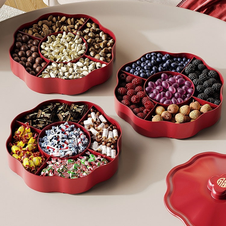 Luxury dried fruit platter - airtight nut & snack display - festive chinese new year home storage box - living room coffee table fruit bowl