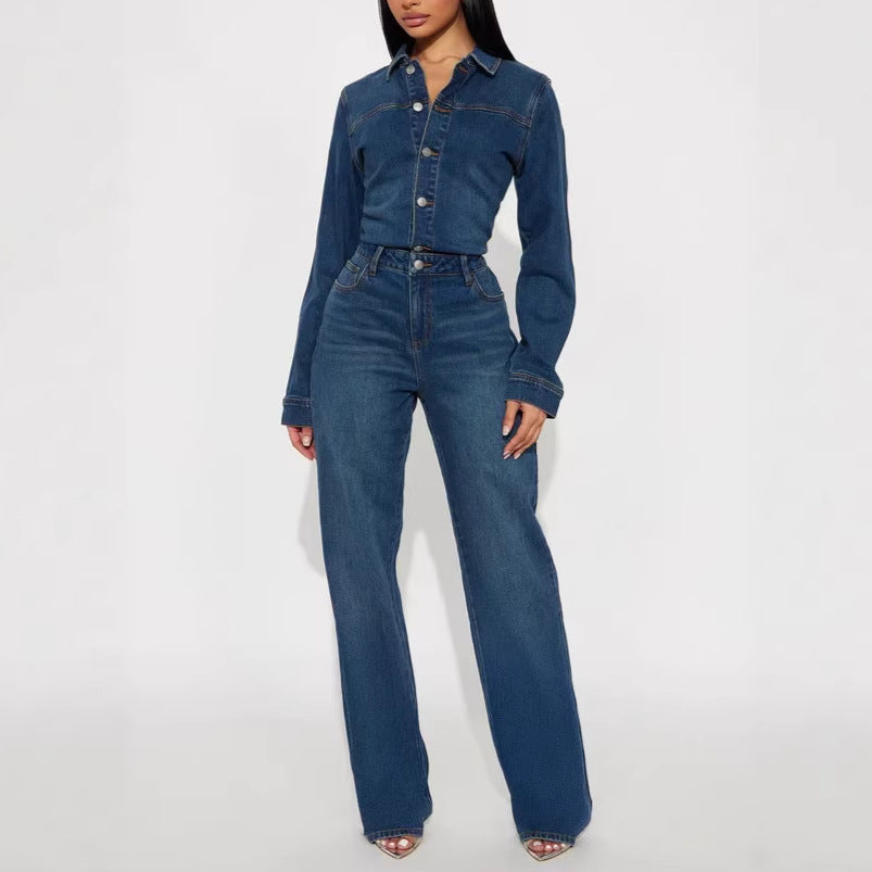Fashion jumpsuit women's new arrival hot-selling elastic silmslimming look jumpsuit washed elegantwork clothing denim jumpsuit